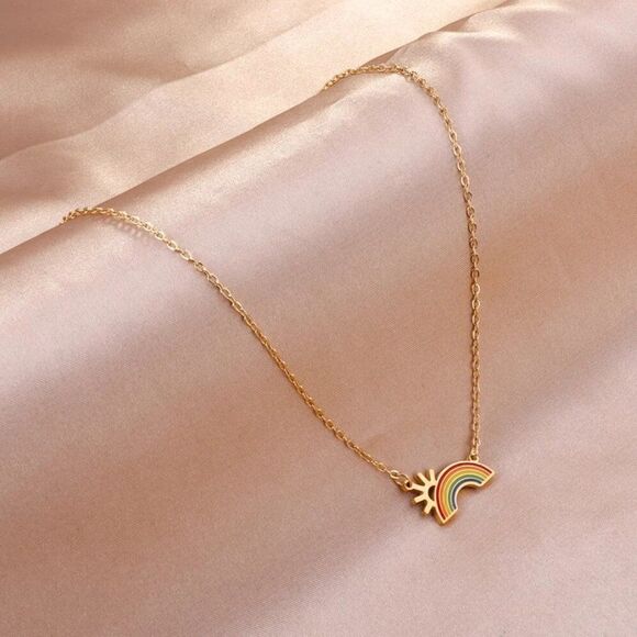 Rainbow Sunshine Pendant Chain Necklace in Gold - Picture 7 of 7